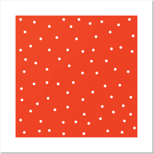 White Polka Dots on Orange Background Posters and Art